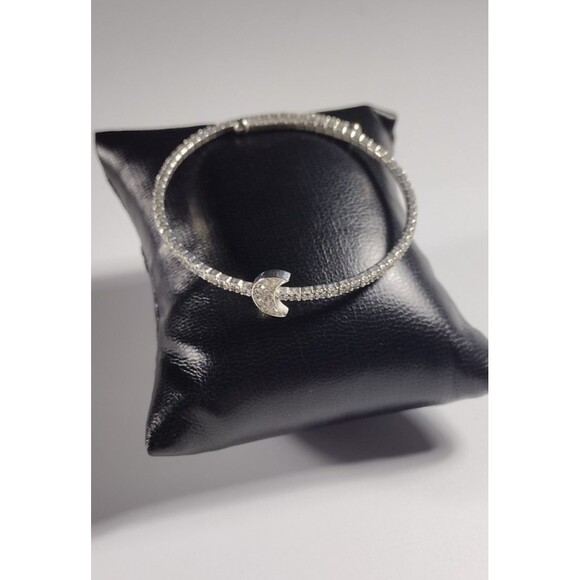 Womens Waning Crescent Moon Bracelet Expandable Rhinestones Silver Tone - Picture 1 of 7